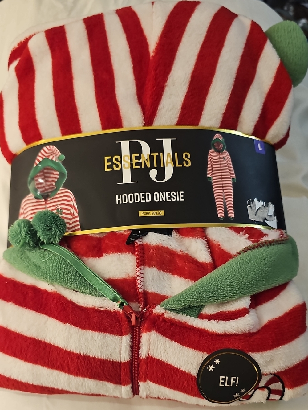 Essentials Red, White & Green Striped Hooded Onesie